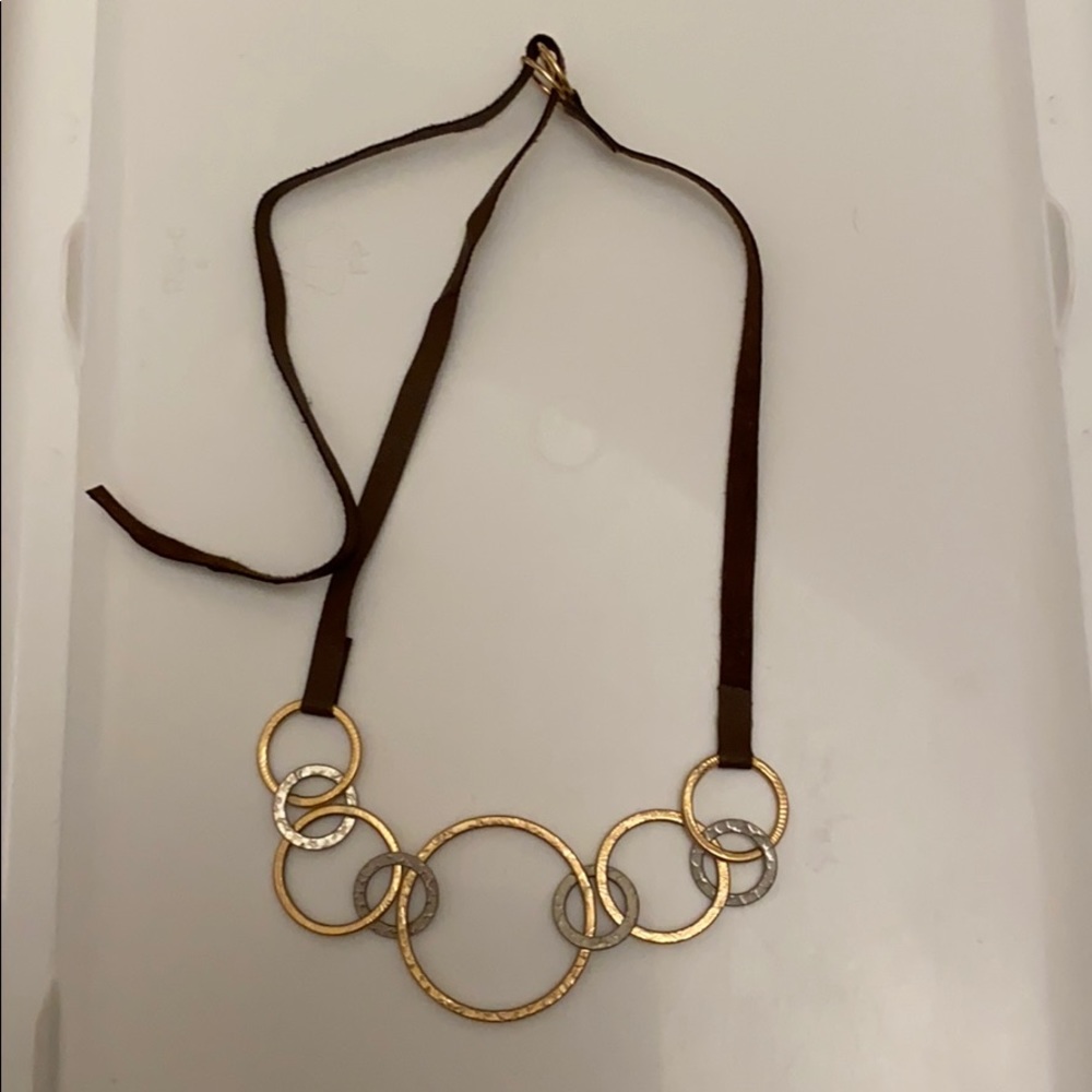 Gold and Silver Choker with Brown Leather